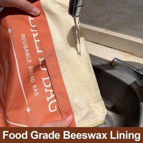 LDJRCP beeswax bread bag folded flat, space-saving storage.