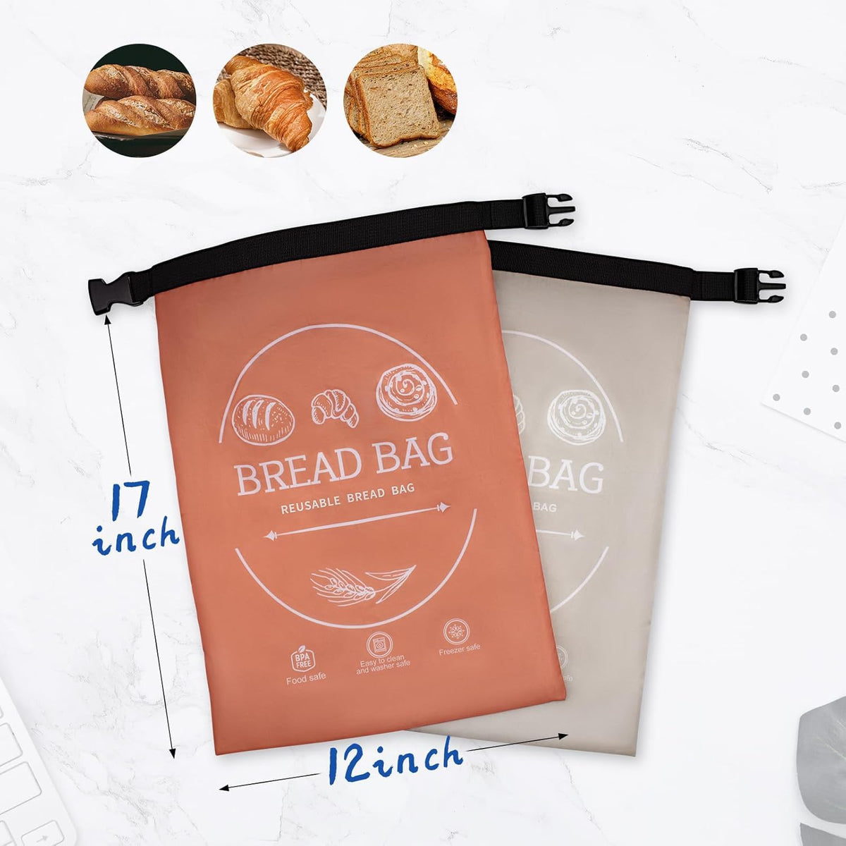 LDJRCP bread bag in freezer storage, freezer-safe for longer storage.