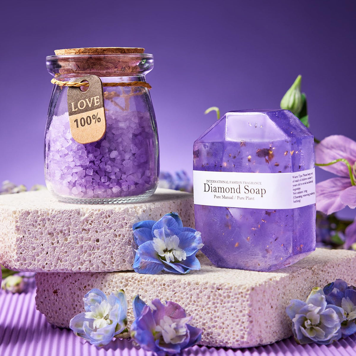 LE CADEAU lavender scented candle creates a calming ambiance.