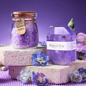 LE CADEAU lavender scented candle creates a calming ambiance.