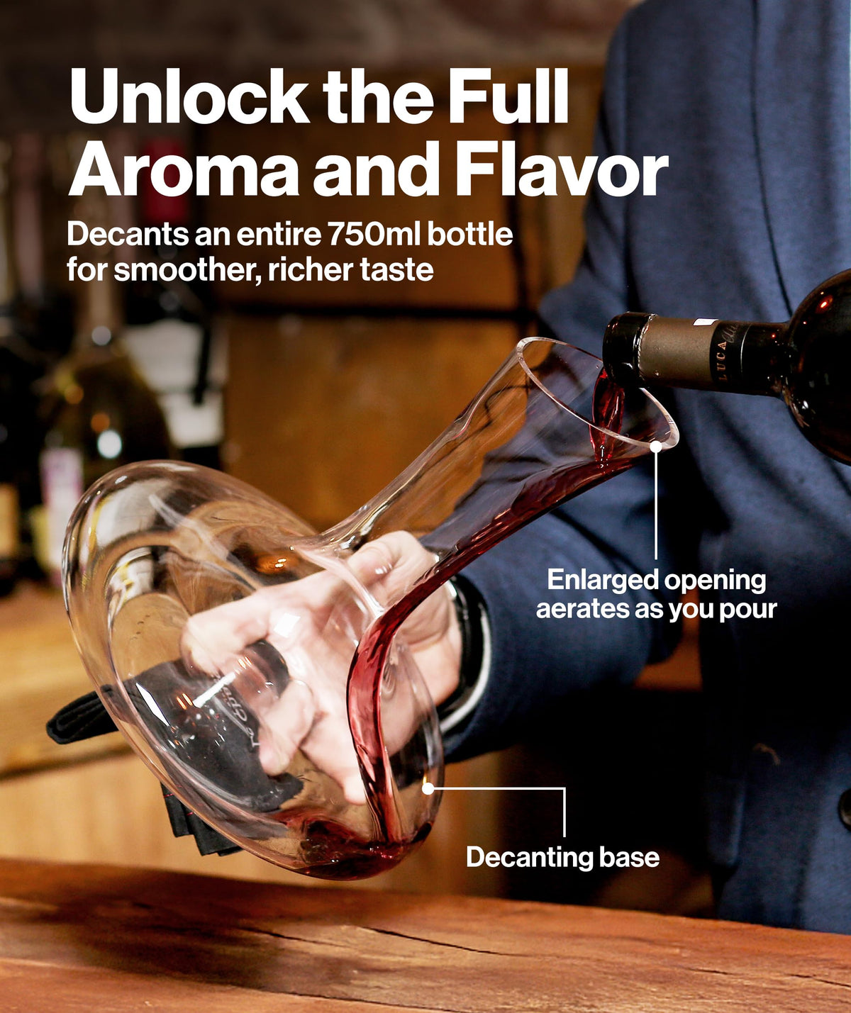 Le Chateau wine decanter aerator with full-bottle aeration for richer, smoother red wines