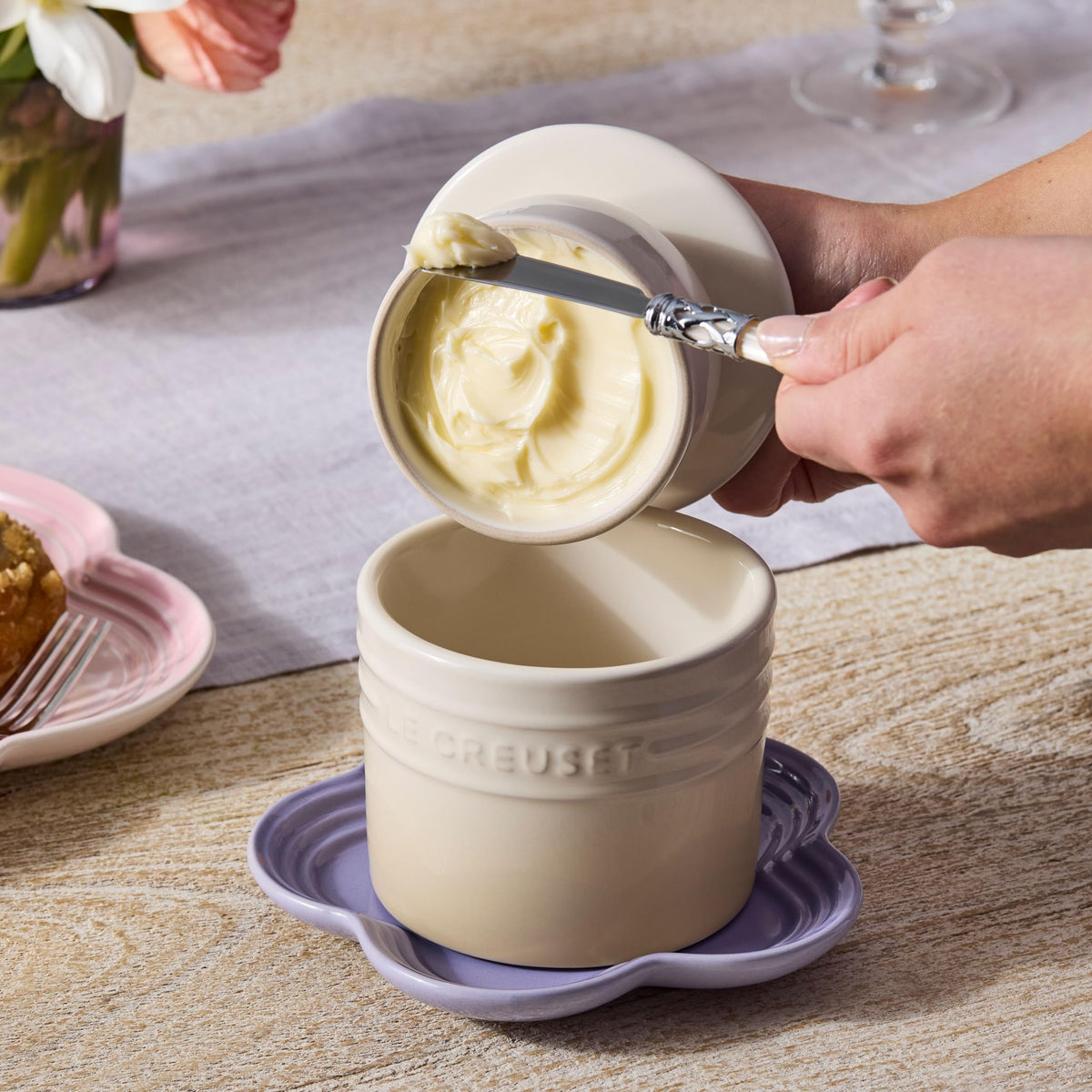 Le Creuset 6 oz butter crock holds two sticks of butter for everyday use
