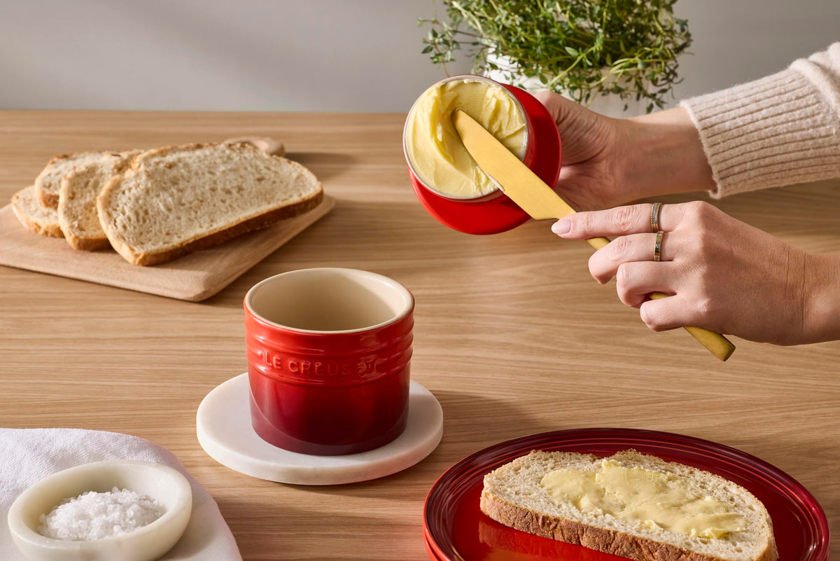 Le Creuset butter crock dishwasher-safe stoneware finish