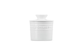 Le Creuset butter crock showing dishwasher safe stoneware for easy cleanup