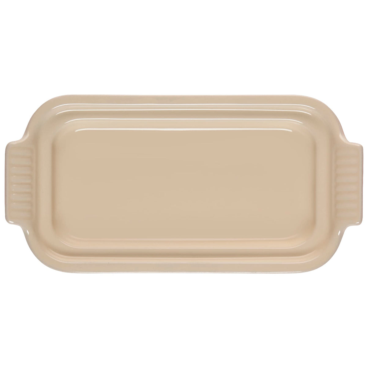 Le Creuset Heritage Flame butter dish lid open for quick at-table prep.