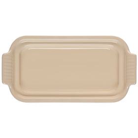 Le Creuset Heritage Flame butter dish lid open for quick at-table prep.