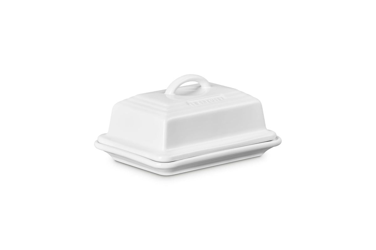 Le Creuset butter dish front view showing two-stick capacity for easy serving