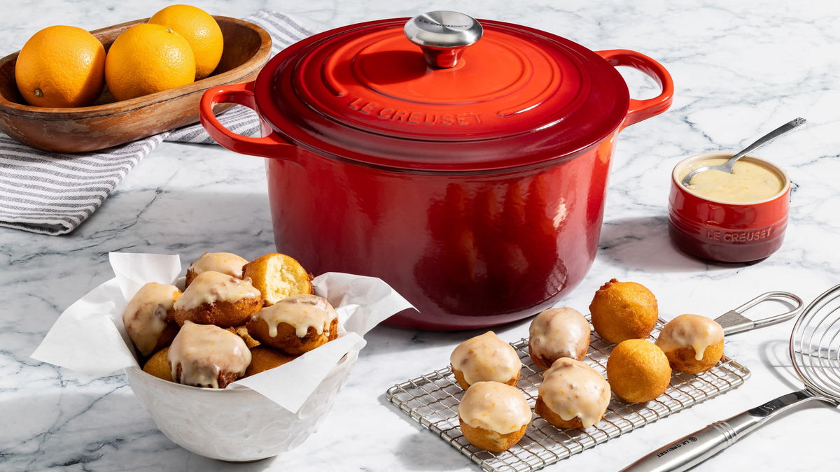 Le Creuset Deep Round Oven Sea Salt interior enamel enables easy progress monitoring