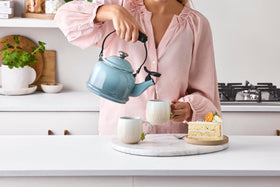 Le Creuset Demi Tea Kettle Cerise whistle signals boiling clearly.