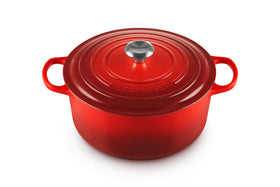 Le Creuset Cerise round 7.25 qt Dutch oven with vibrant enamel for braising