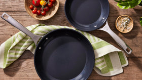 Le Creuset Essential 10-inch fry pan offering even heating and versatile searing.