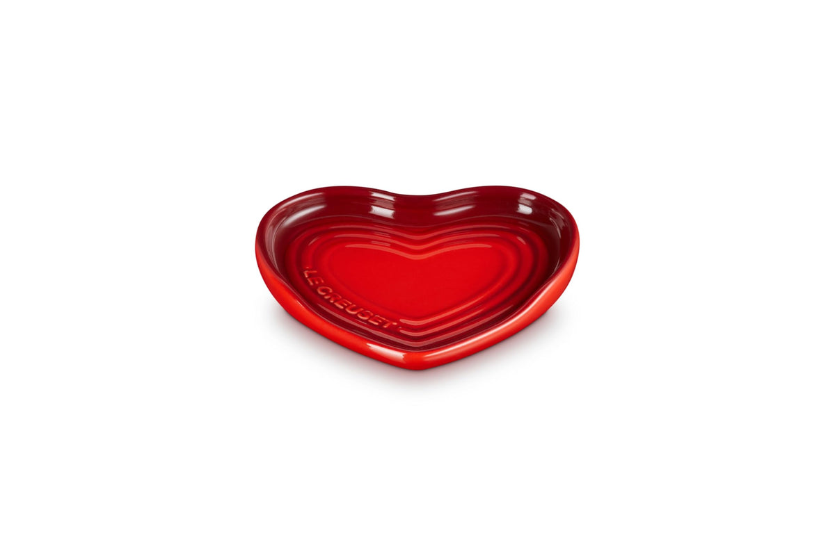 Le Creuset heart spoon rest cerise in 5-inch size, decorative and functional.
