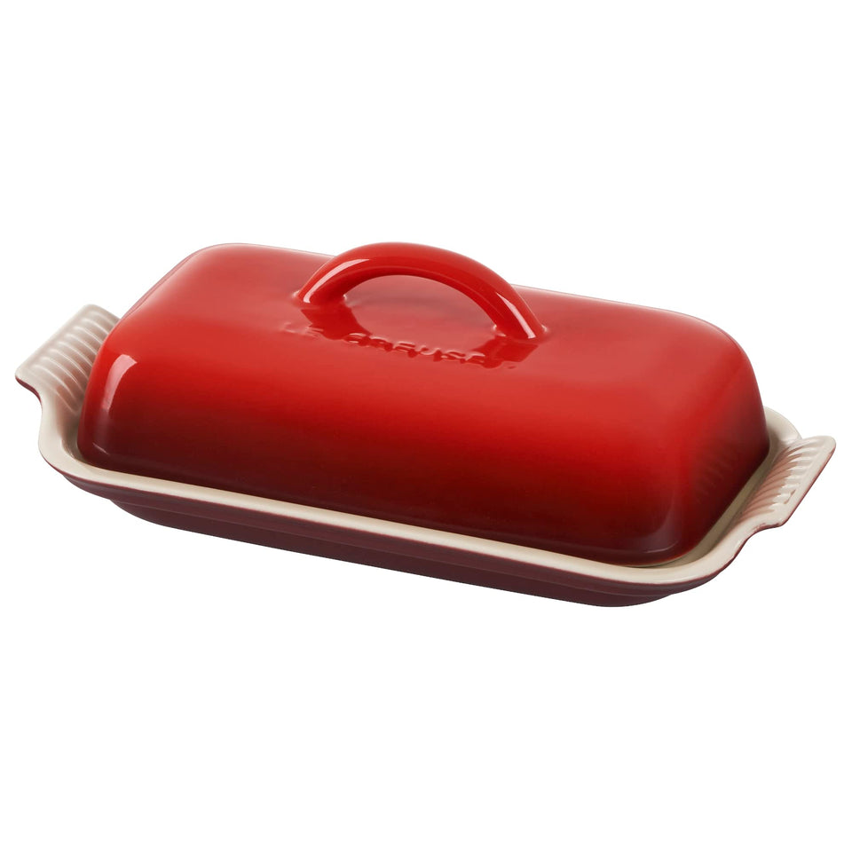 Le Creuset Heritage Butter Dish Cerise front view for stylish butter serving