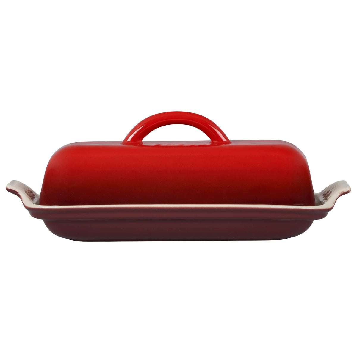 Le Creuset Heritage Butter Dish Cerise on-table display adds color to meals