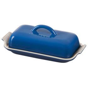 Le Creuset Heritage Butter Dish Marseille, front view, vibrant glaze for easy fridge-to-table serving.