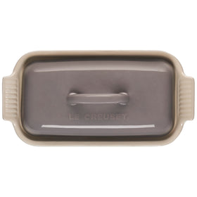 Le Creuset Heritage Butter Dish Oyster with butter, highlights smooth glaze and cleanup.