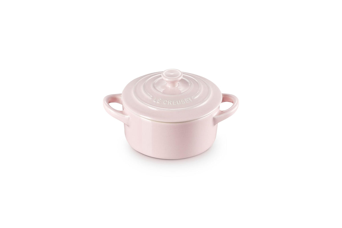 Le Creuset mini round cocotte in chiffon pink ready for single-serving desserts