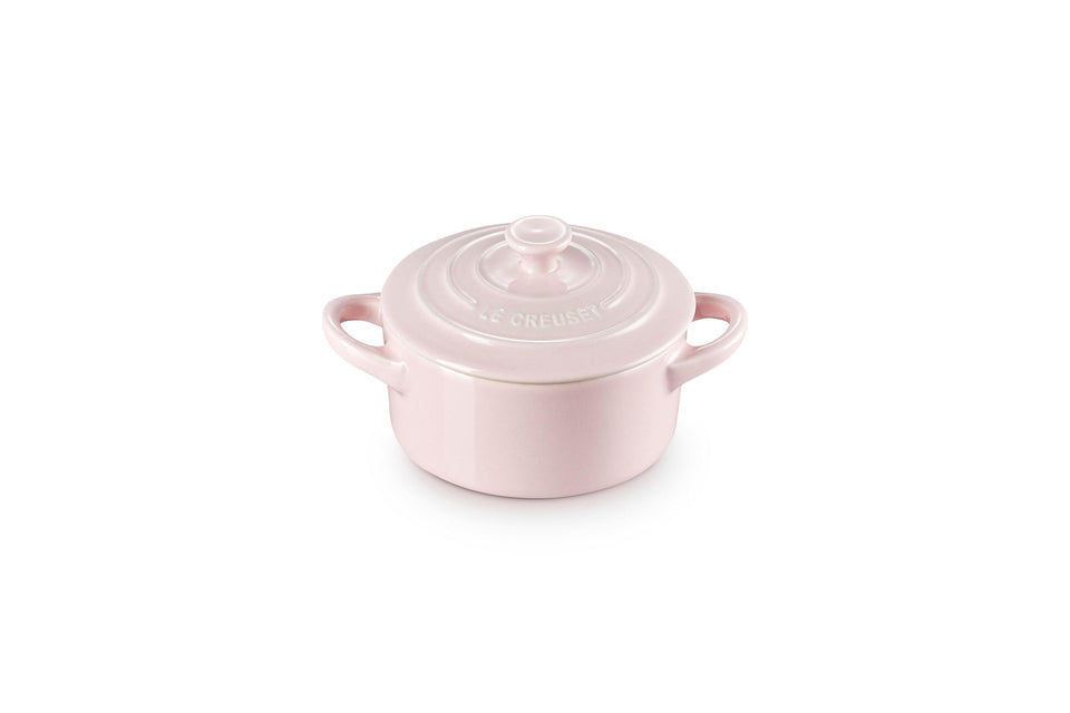 Le Creuset mini round cocotte in chiffon pink ready for single-serving desserts