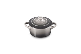 Le Creuset mini round cocotte 8oz oyster close-up showing vibrant glaze and even browning