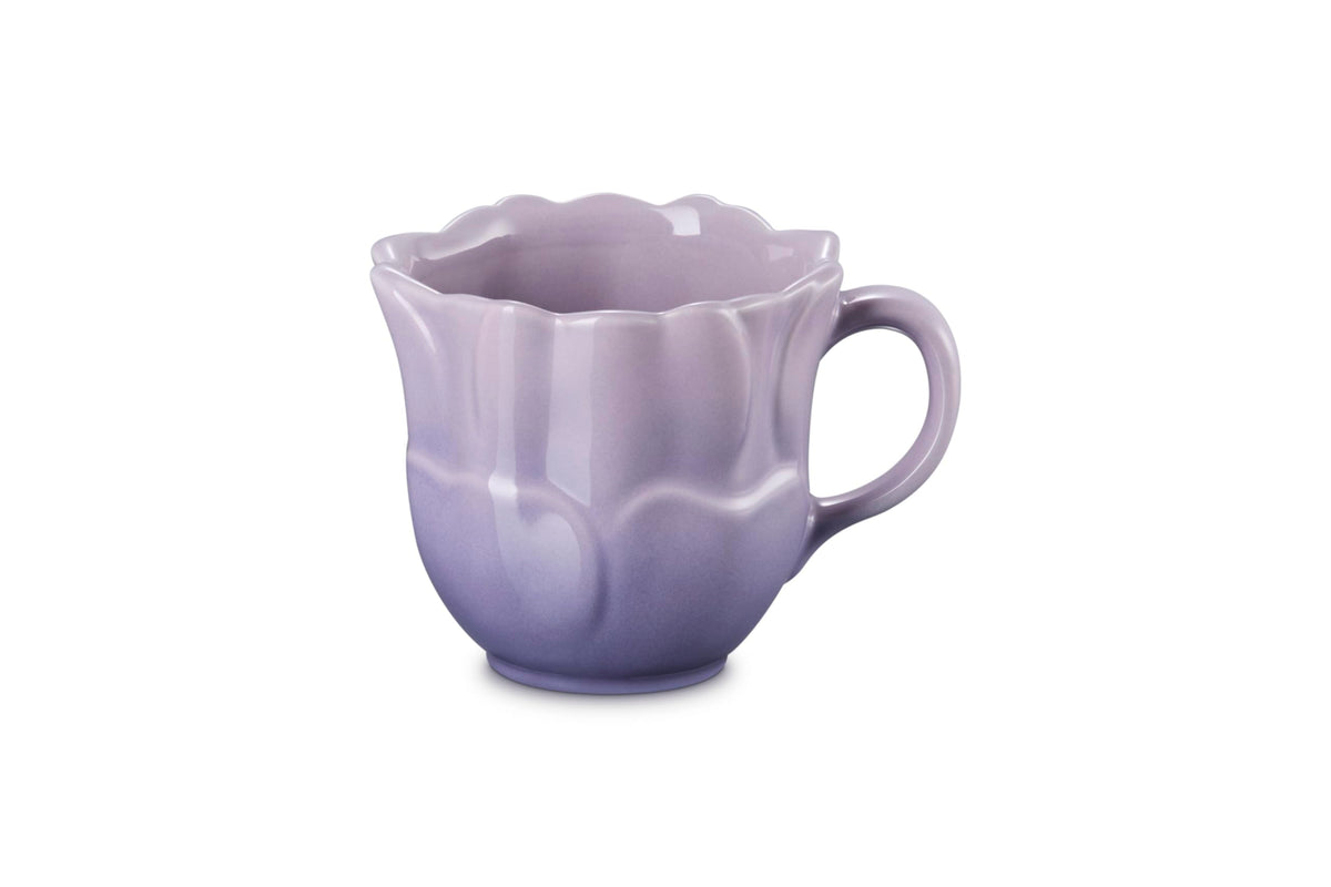 Le Creuset Petal Mug Provence with embossed petals, 11 oz, ideal for daily coffee or tea.