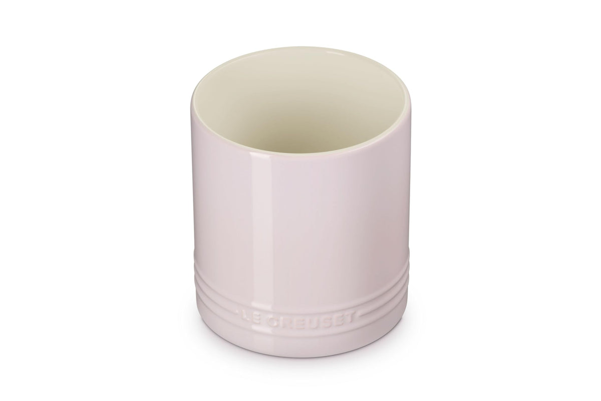 Le Creuset Signature stoneware utensil crock 1 qt in shallot on counter for easy utensil access.