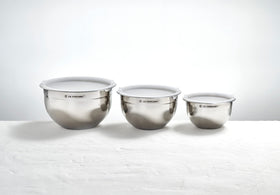 Le Creuset bowls with silicone slip base stay stable during prep.
