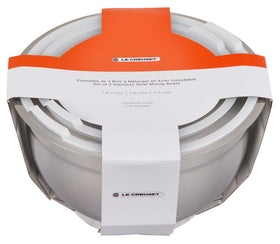 Le Creuset stainless bowls with nesting design save cabinet space.