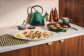 Le Creuset pan browning and searing for flavorful crepes and fillings