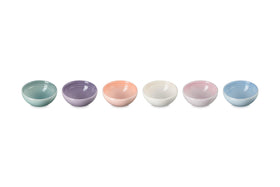 Le Creuset Vancouver pinch bowls six-piece set in pastel multi glaze for versatile prep.