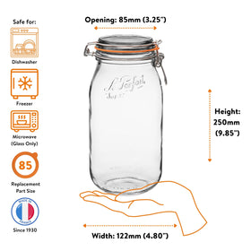 Le Parfait Super Jar 2L 64oz capacity suits large batches of pickles or sauces.