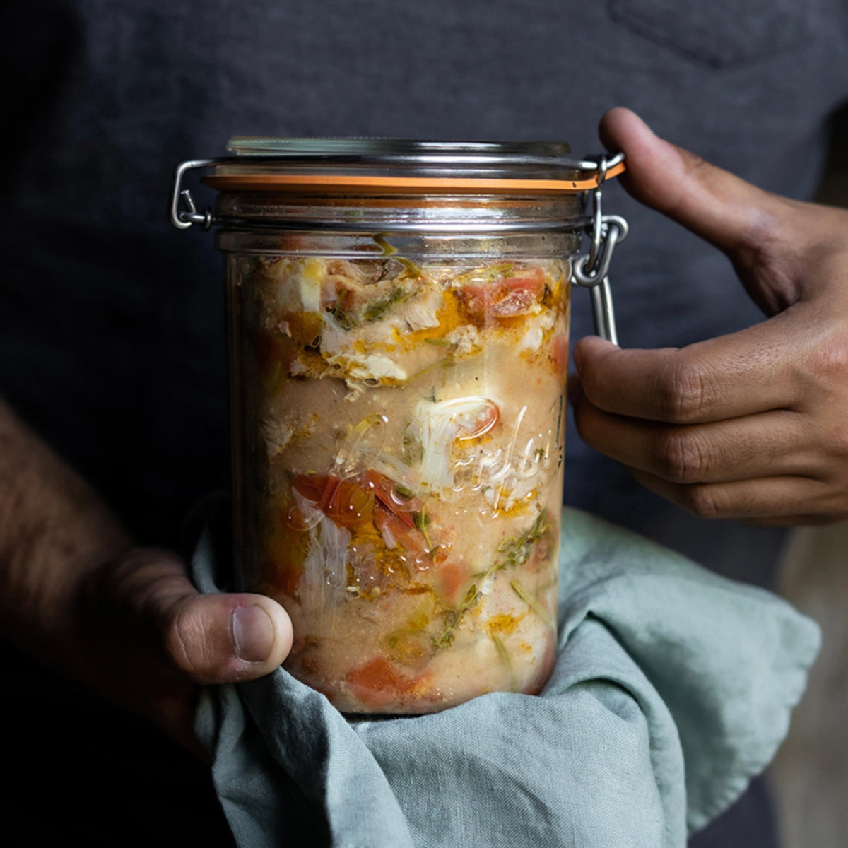 Straight-sided Le Parfait 1L jar organizing pantry staples