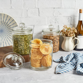 Le’raze bathroom vanity use with compact glass canisters for small items