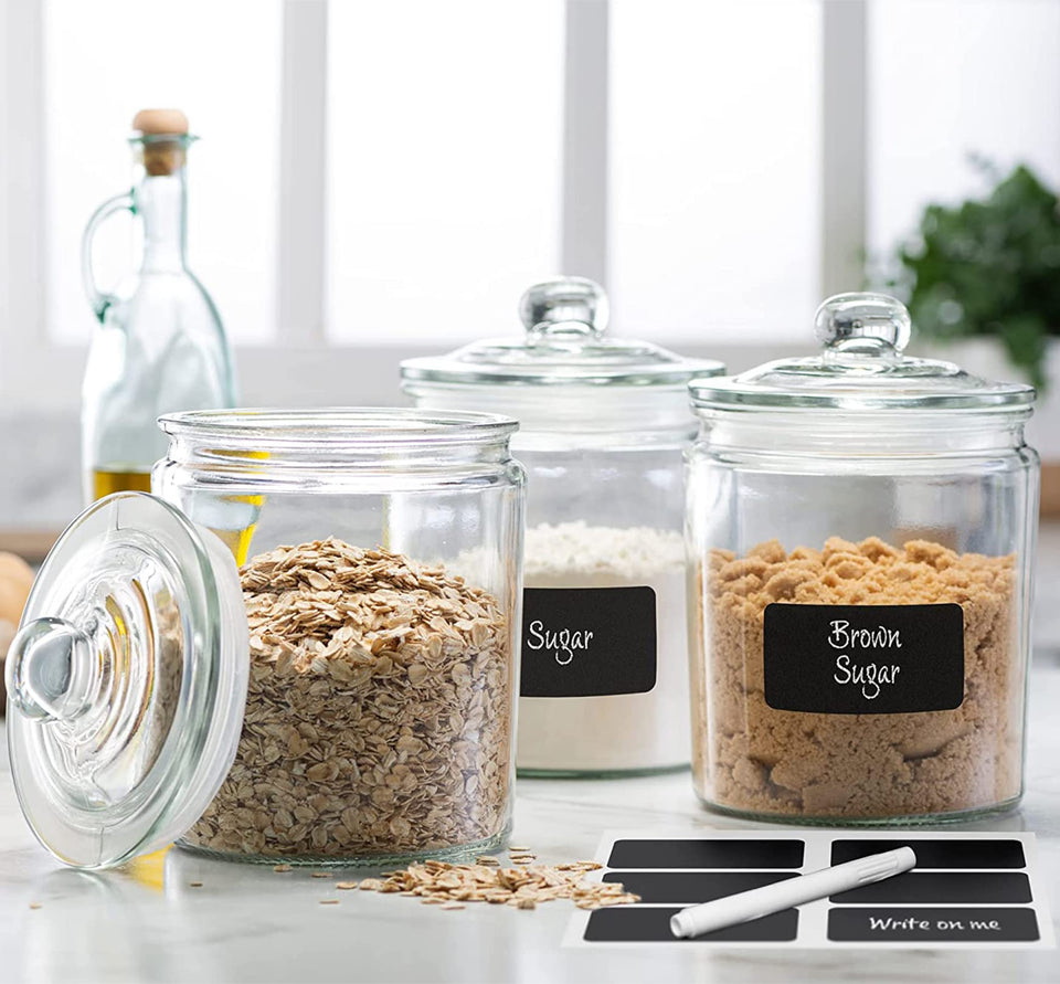 Le’raze 3pc glass canister set front view for clear pantry storage