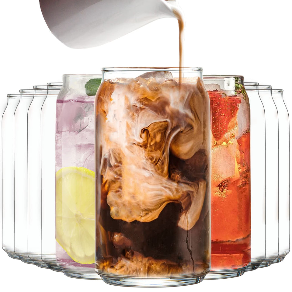 Le'raze 16oz can glass front view for stylish entertaining and versatile drinks.