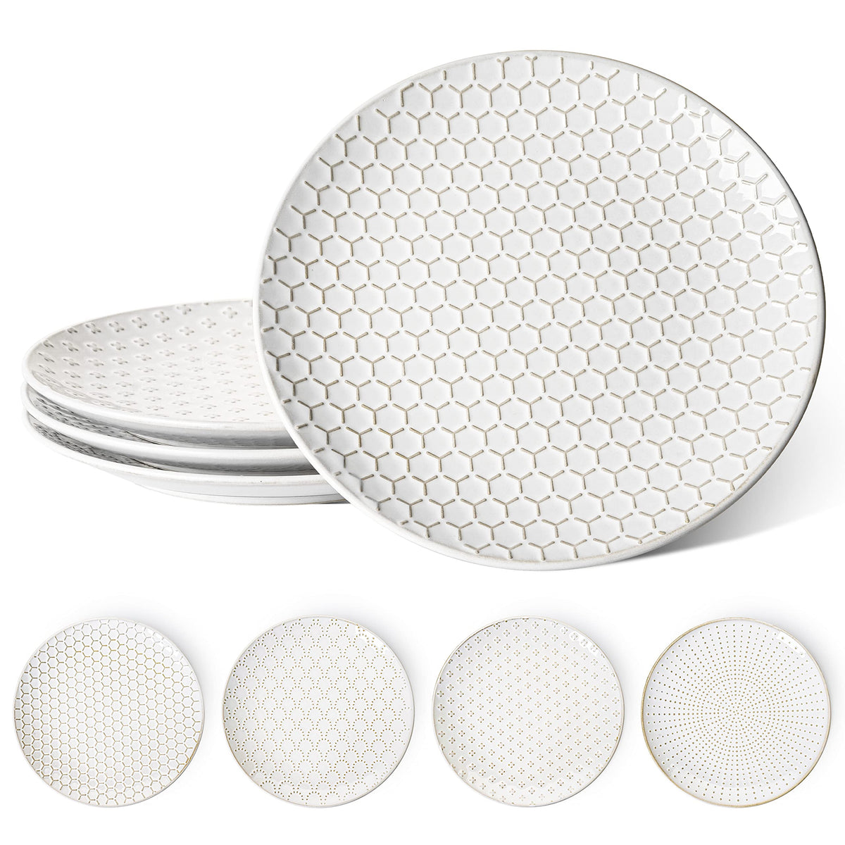 LE TAUCI 10-inch embossed ceramic dinner plates set of 4 for generous servings.
