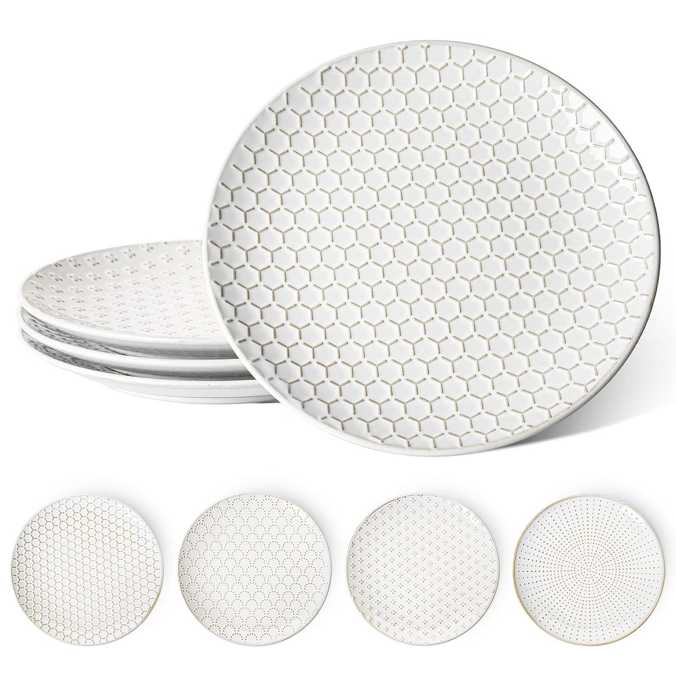 LE TAUCI 10-inch embossed ceramic dinner plates set of 4 for generous servings.