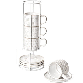 LE TAUCI 4oz espresso cups with saucers and stand organize your morning ritual.