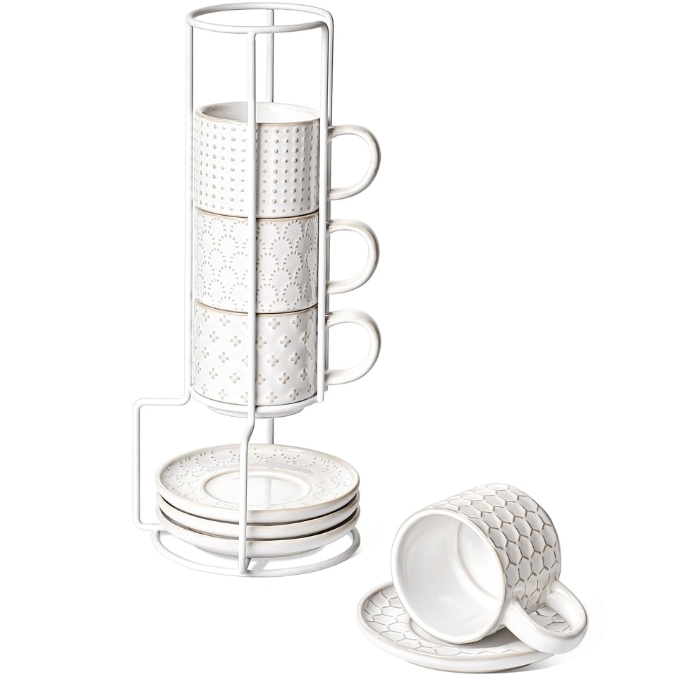 LE TAUCI 4oz espresso cups with saucers and stand organize your morning ritual.