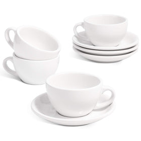 LE TAUCI 6oz cappuccino cups with saucers set of 4 for home barista prep.