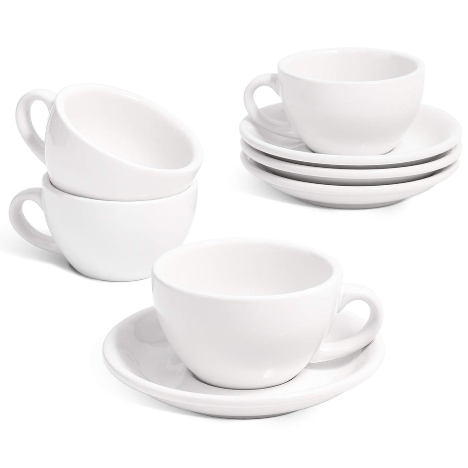 LE TAUCI 6oz cappuccino cups with saucers set of 4 for home barista prep.