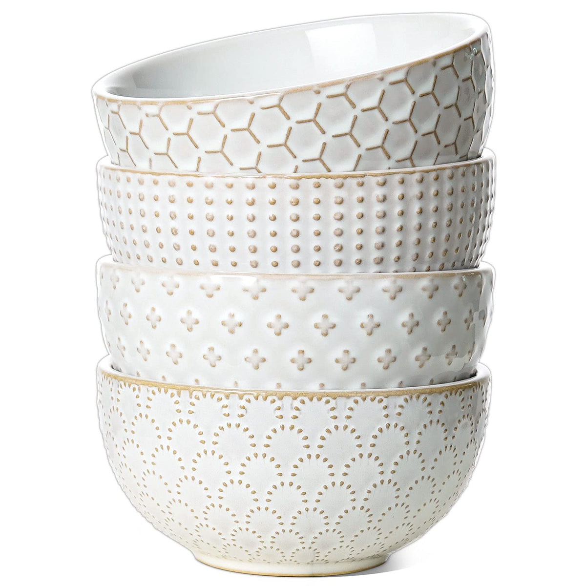 LE TAUCI Arctic White embossed outside pattern bowl, ideal for pho and cereals.