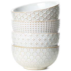 LE TAUCI Arctic White embossed outside pattern bowl, ideal for pho and cereals.