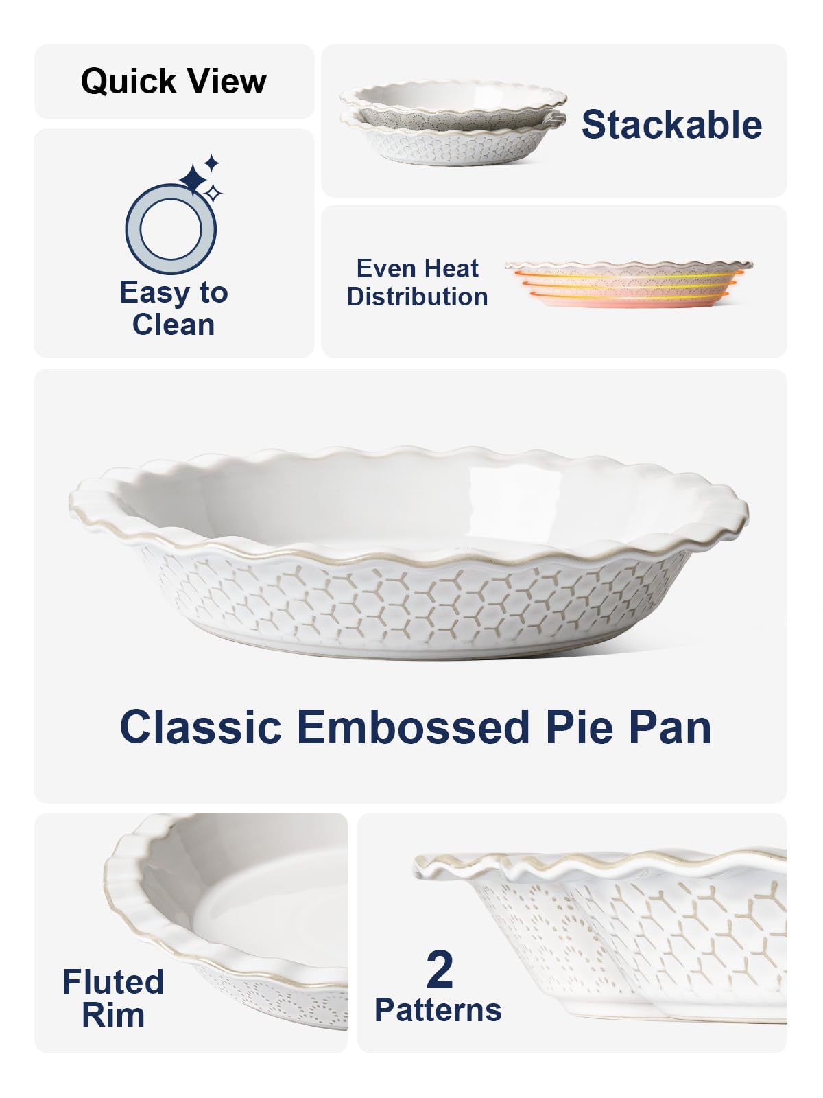 LE TAUCI Arctic White ceramic pie pan set of 2 for versatile baking