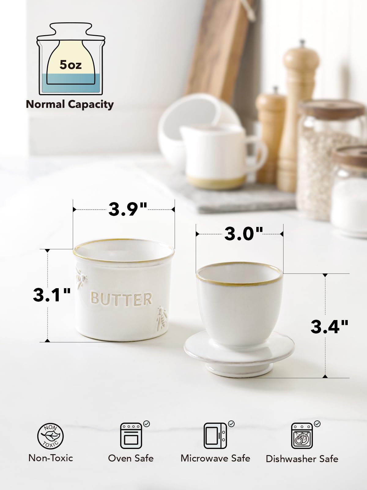 LE TAUCI Arctic White butter keeper on counter enhances breakfast prep