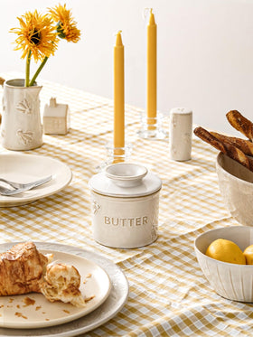 LE TAUCI butter crock with bee pattern adds farmhouse charm