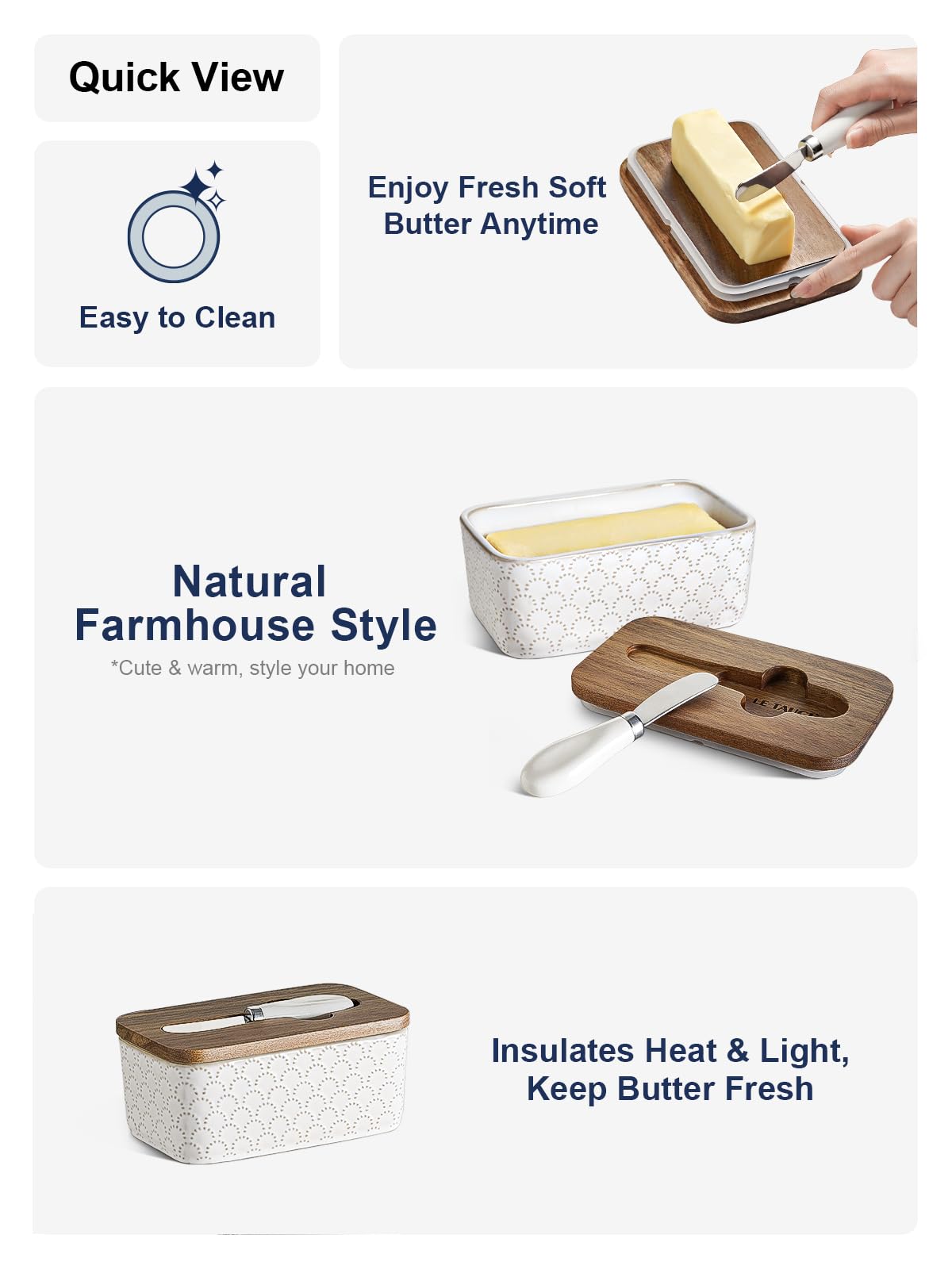 LE TAUCI butter dish deep design prevents sticking.
