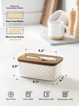 LE TAUCI butter dish with embossed pattern enhances farmhouse charm.