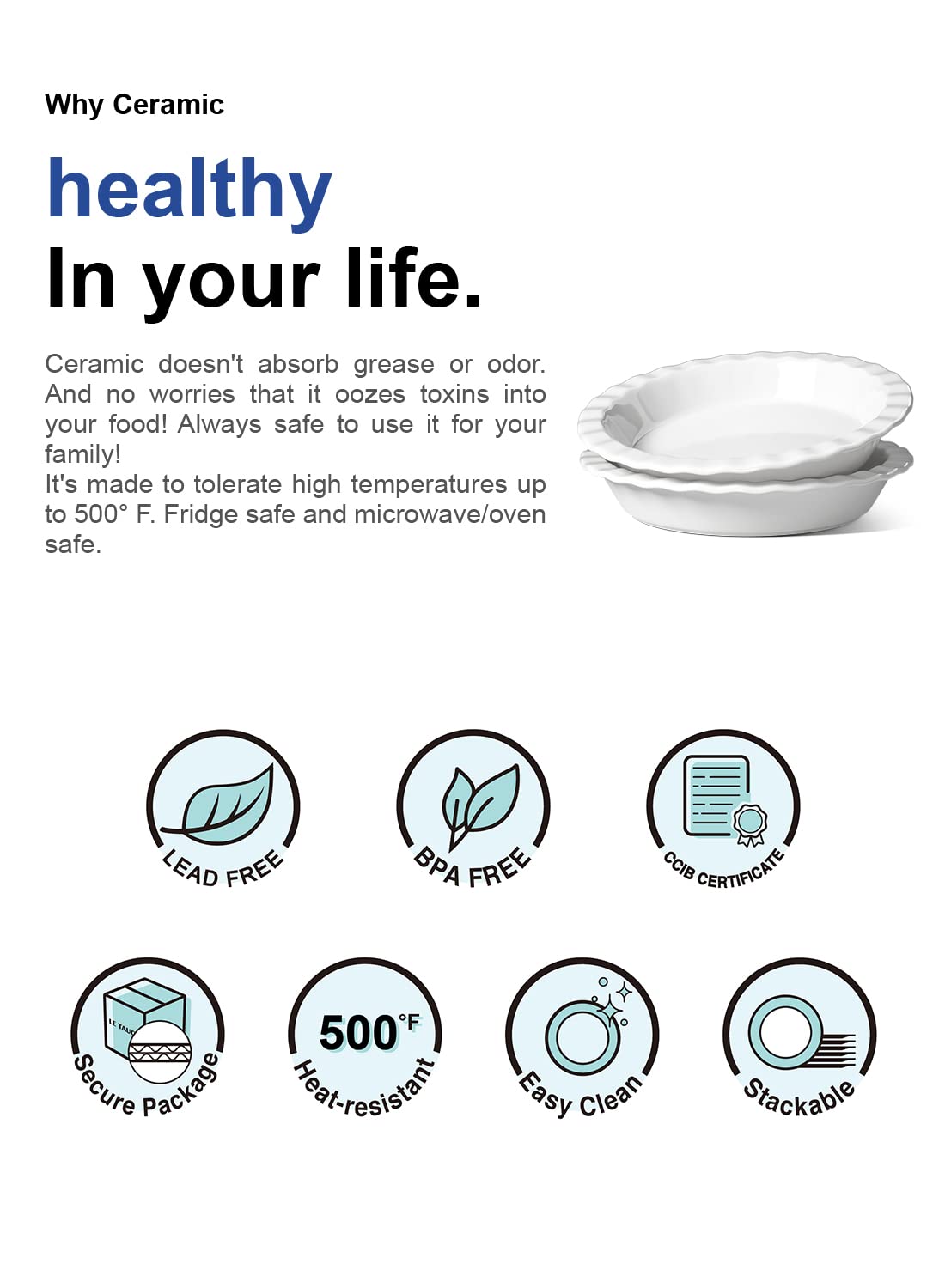 LE TAUCI ceramic pie pan with even heat distribution for consistent baking.