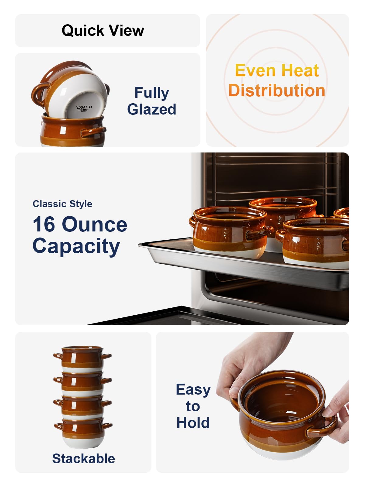 LE TAUCI ceramic bowls glazed inside and out for odor-free dining.