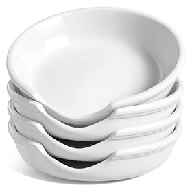 LE TAUCI ceramic spoon rest on stove top keeps utensils drip-free.
